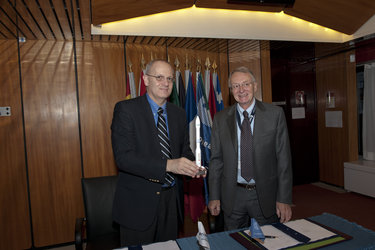 Jean-Yves Le Gall, CEO of Arianespace and Antonio Fabrizi, ESA Director of Launchers